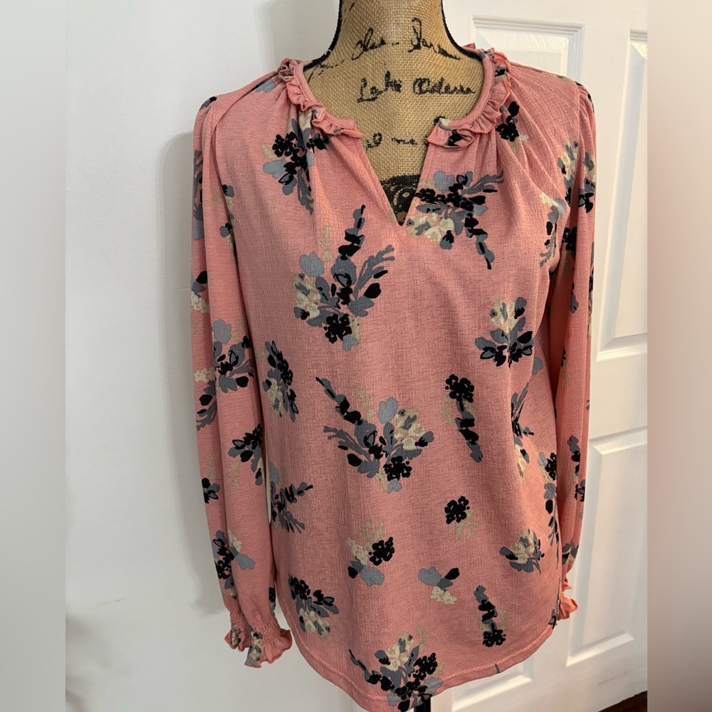 melloday women small coral‎ blouse Party Travel Classic Floral